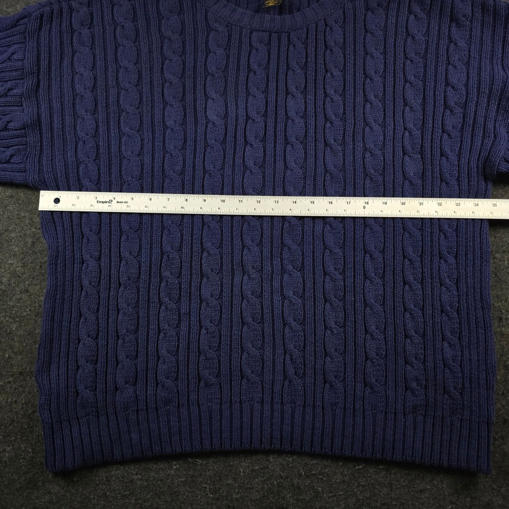 Vtg Eddie Bauer Cable Knit Sweater Blue Fisherman Cotton Made in USA 90s Mens XL - Picture 5 of 9